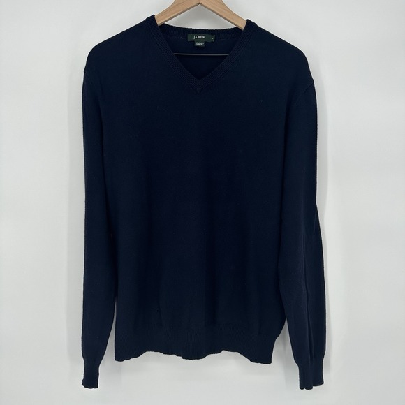 J Crew Sweater Mens Large Preppy Navy Blue Cotton Cashmere Blend V Neck Luxury - Picture 1 of 4